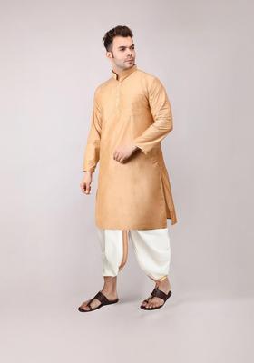 Gold Embroidered Cotton Kurta Set For Men
