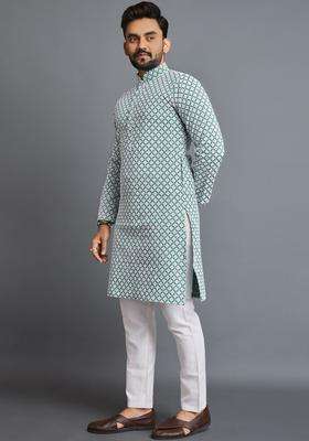Multi Printed Silk Kurta Set For Men