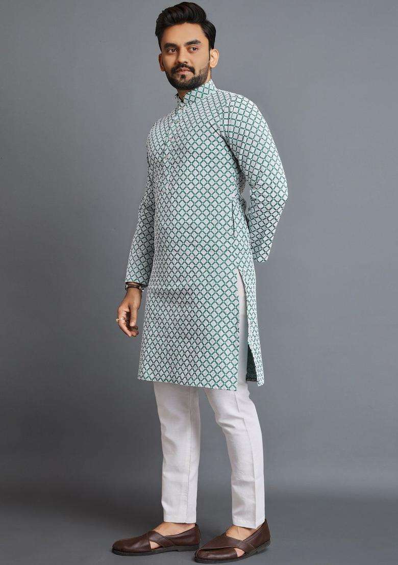 Multi Printed Silk Blend Kurta Set For Men - Indya