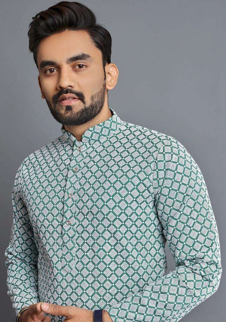 Multi Printed Silk Kurta Set For Men - Indya