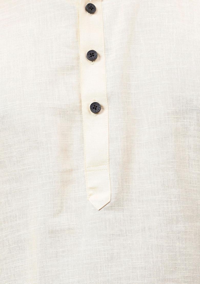 Beige Solid Cotton Kurta Set For Men - Indya