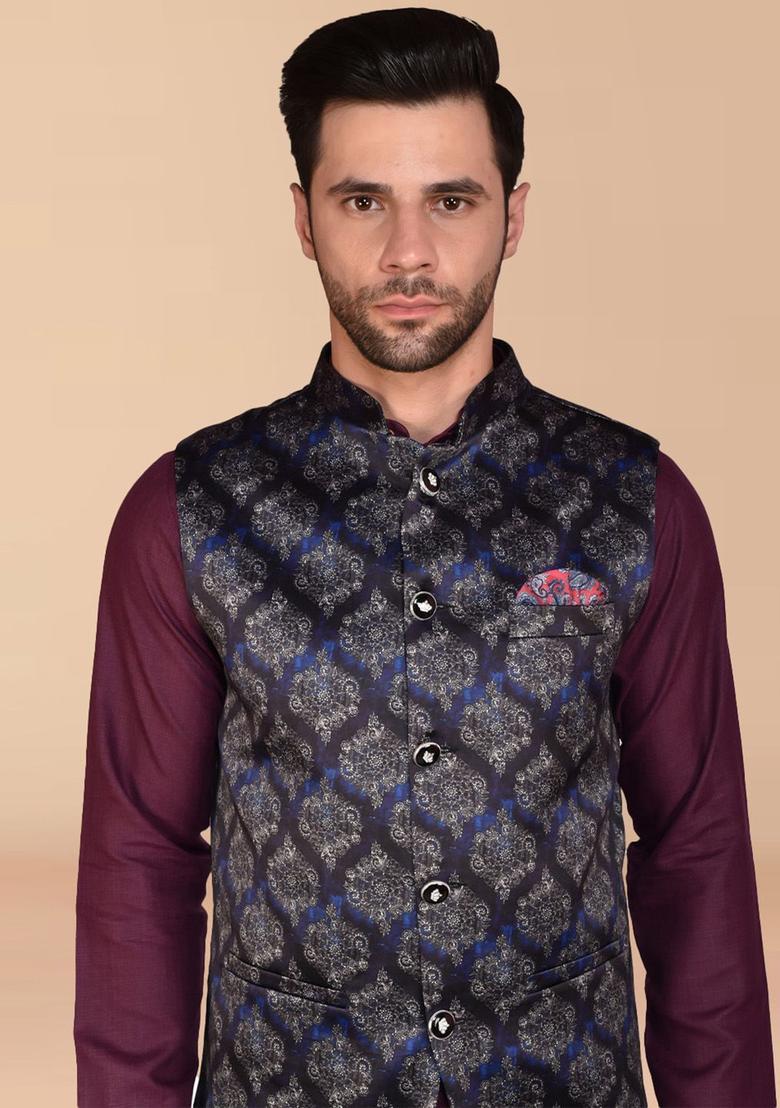 Purple Solid Cotton Kurta Set For Men - Indya