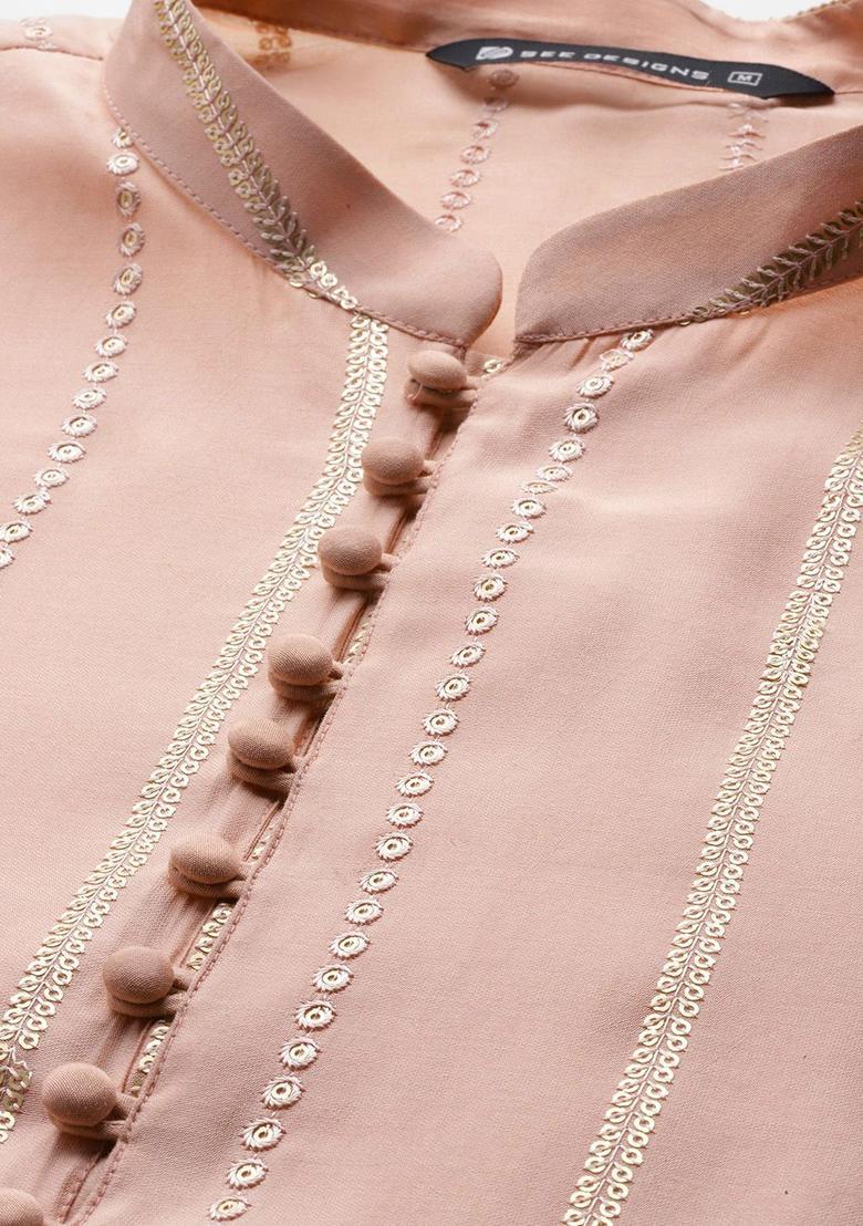 Pink Embroidered Silk Kurta Set For Men - Indya