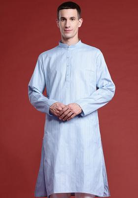 Blue Striped Cotton Kurta Set For Men