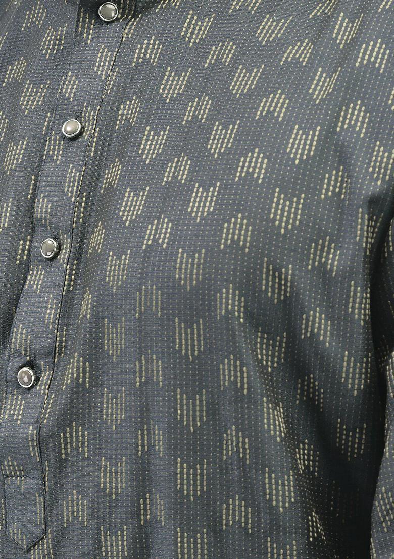 Grey Striped Cotton Kurta Set For Men - Indya