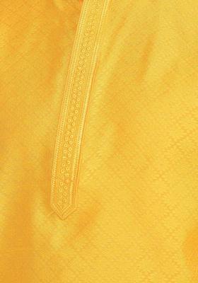 Yellow Woven Design Silk Kurta Set For Men