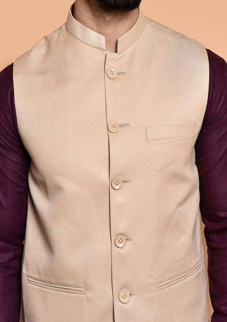Purple Solid Cotton Kurta Set For Men - Indya