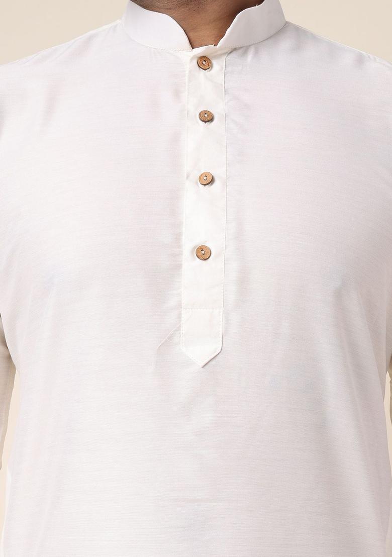 Cream Woven Design Silk Kurta Set For Men - Indya