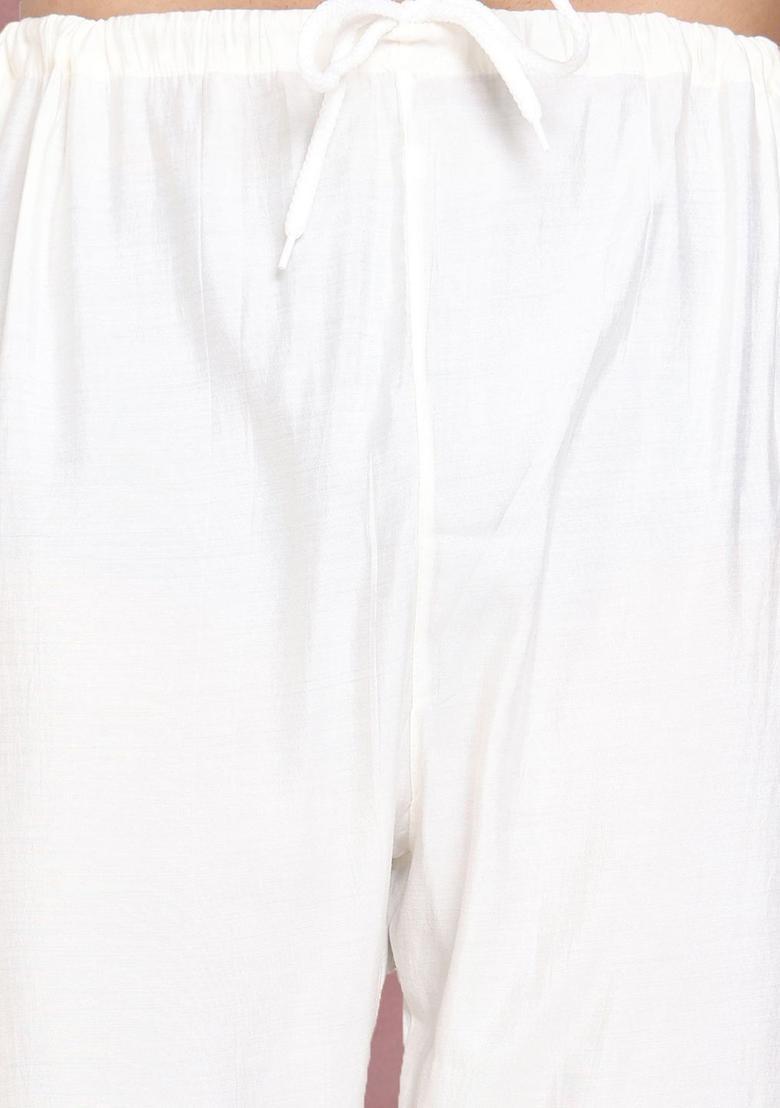 Off White Self Design Silk Kurta Set For Men - Indya