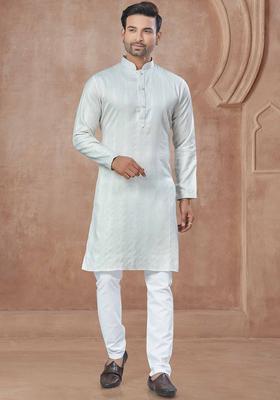 Blue Striped Cotton Kurta Set For Men