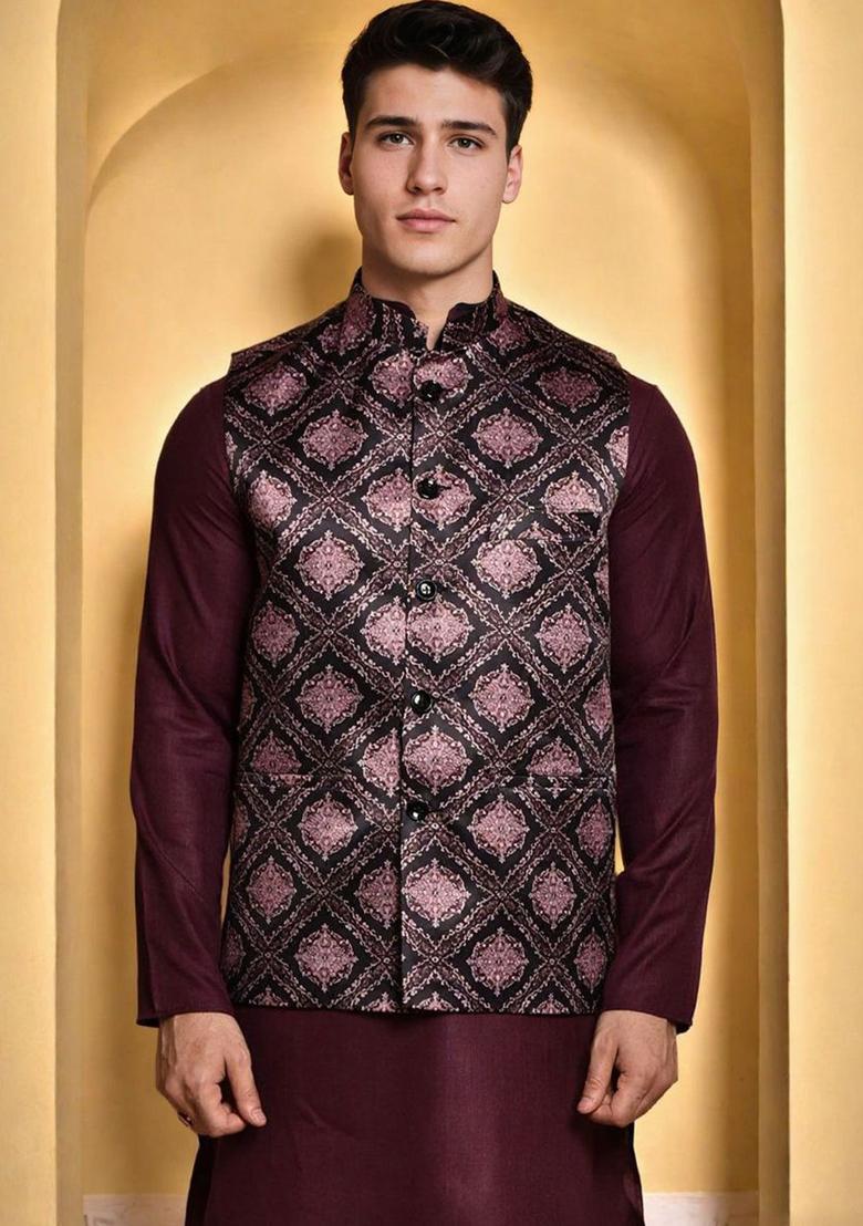 Purple Solid Cotton Kurta Set For Men - Indya