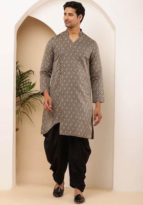 Grey Woven Design Viscose Kurta Set For Men