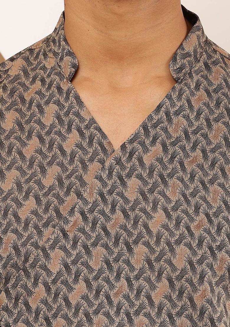 Grey Woven Design Viscose Kurta Set For Men - Indya