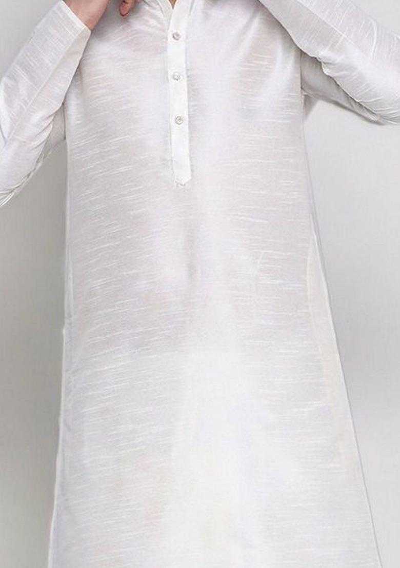Beige Solid Cotton Kurta Set For Men - Indya