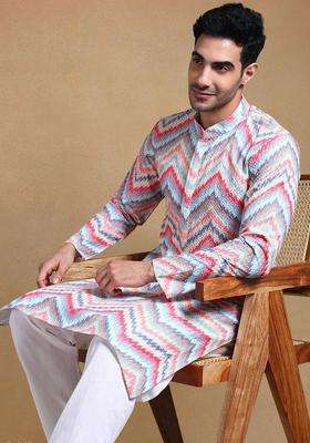 Multi Printed Viscose Kurta Set For Men
