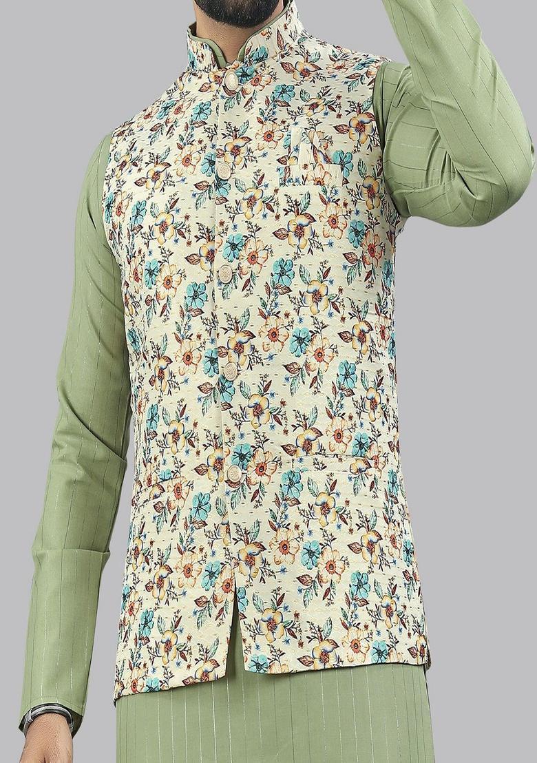 Olive Solid Cotton Kurta Set For Men - Indya