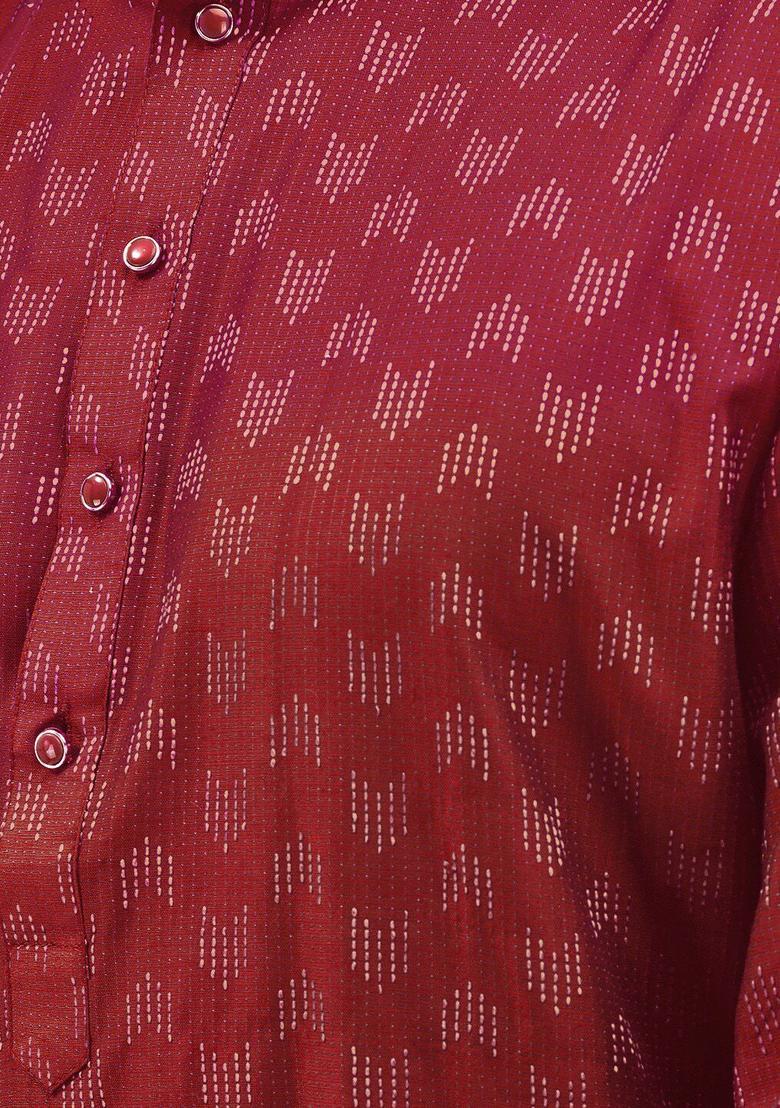 Maroon Striped Cotton Kurta Set For Men - Indya