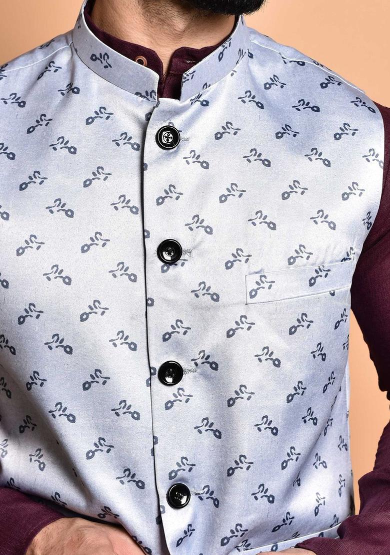 Purple Solid Cotton Kurta Set For Men - Indya