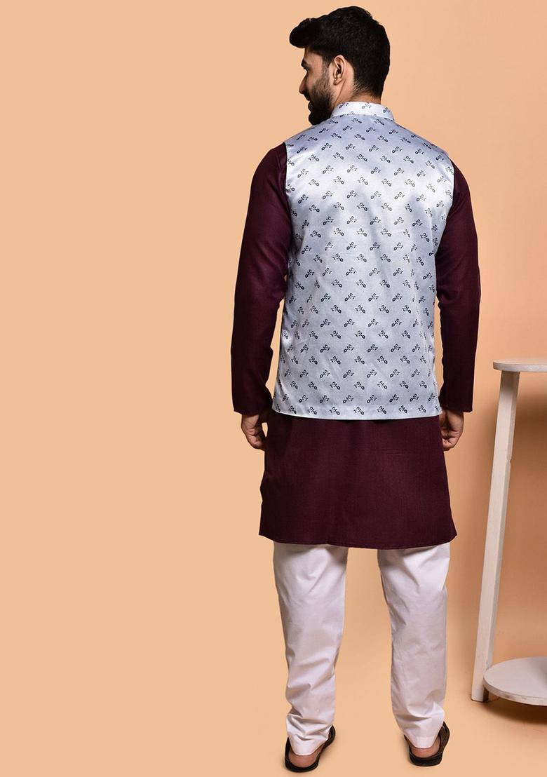 Purple Solid Cotton Kurta Set For Men - Indya