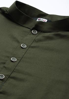 Olive Solid Cotton Kurta Set For Men
