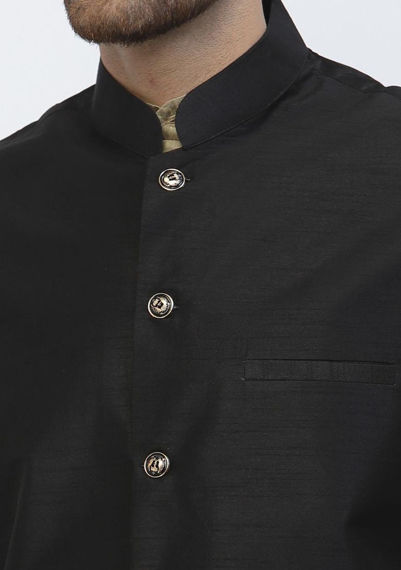 Beige Solid Silk Kurta Set For Men - Indya