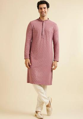 Rose Embroidered Viscose Kurta Set For Men