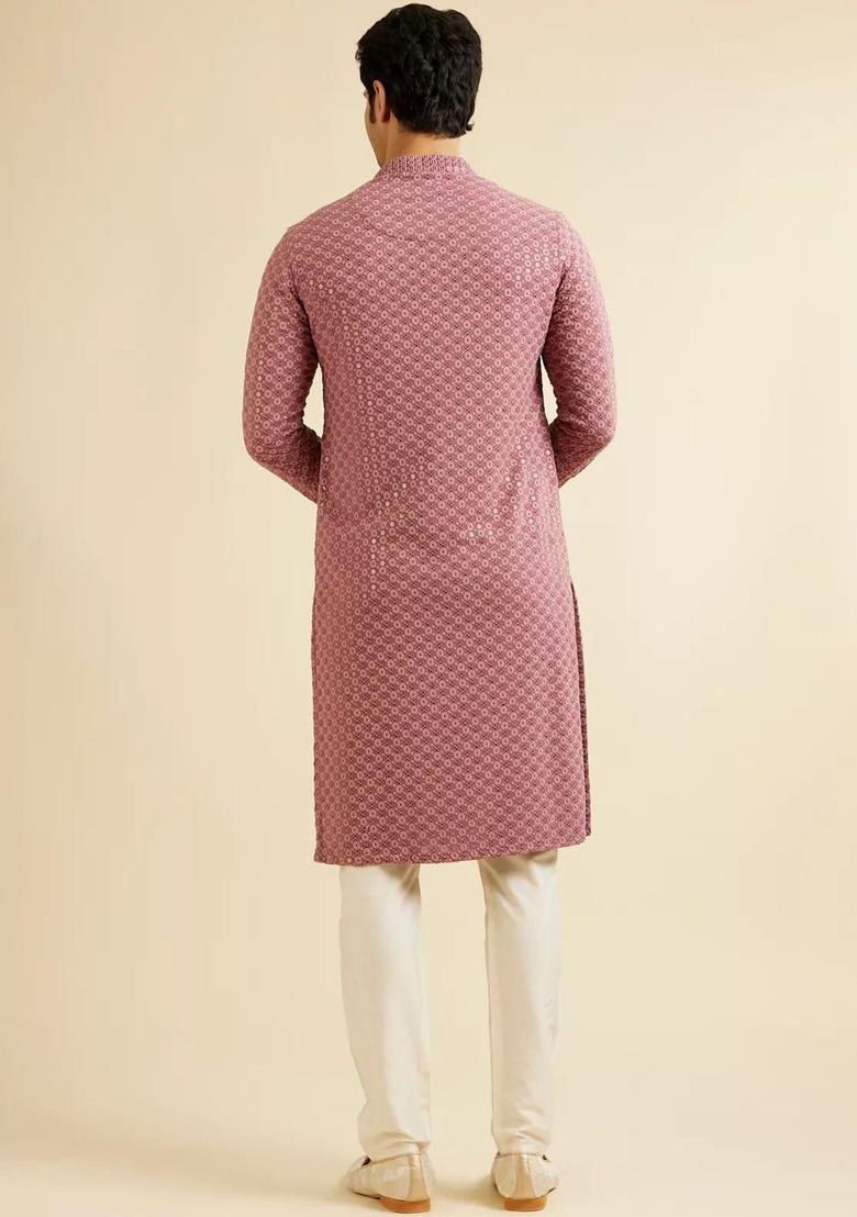 Rose Embroidered Viscose Kurta Set For Men - Indya
