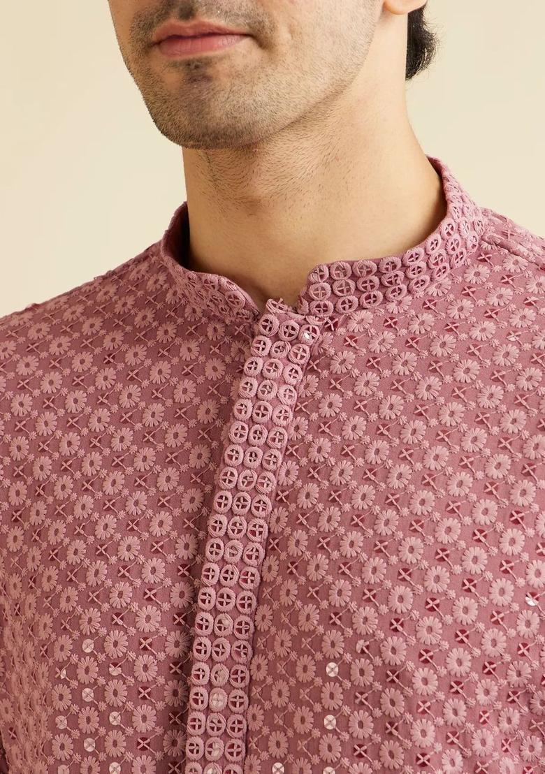 Rose Embroidered Viscose Kurta Set For Men - Indya
