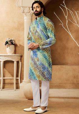 Multi Printed Viscose Kurta Set For Men