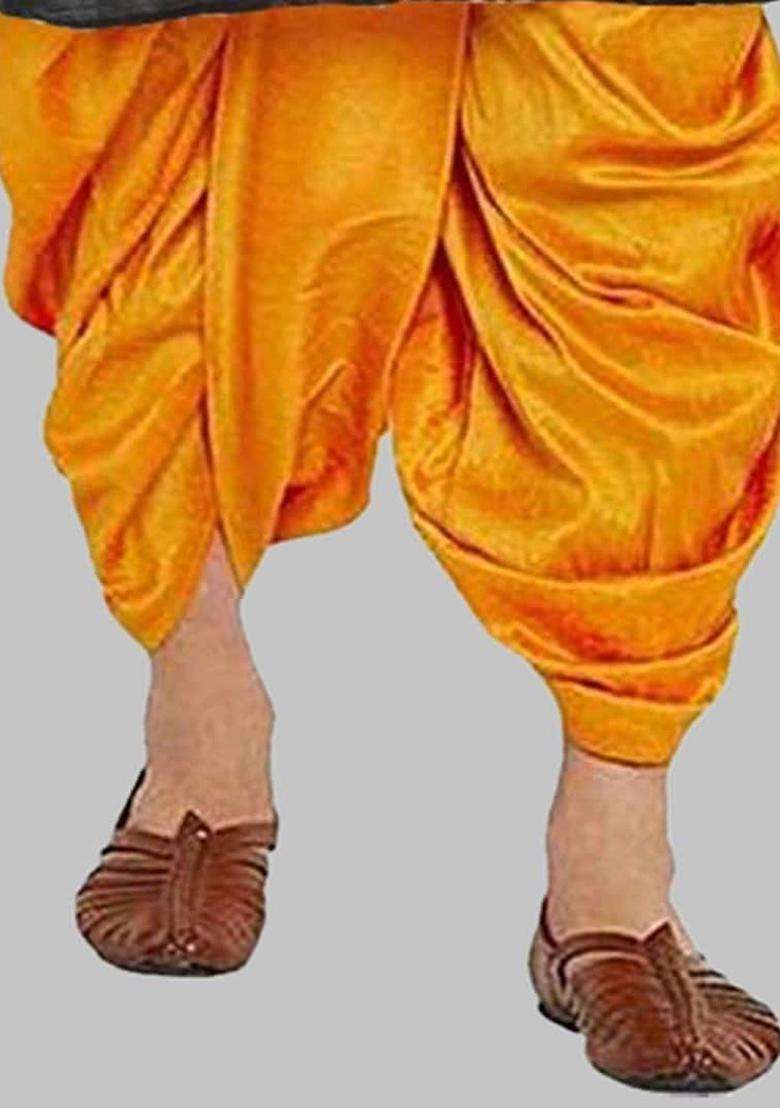 Gold Solid Silk Blend Kurta Set For Men - Indya