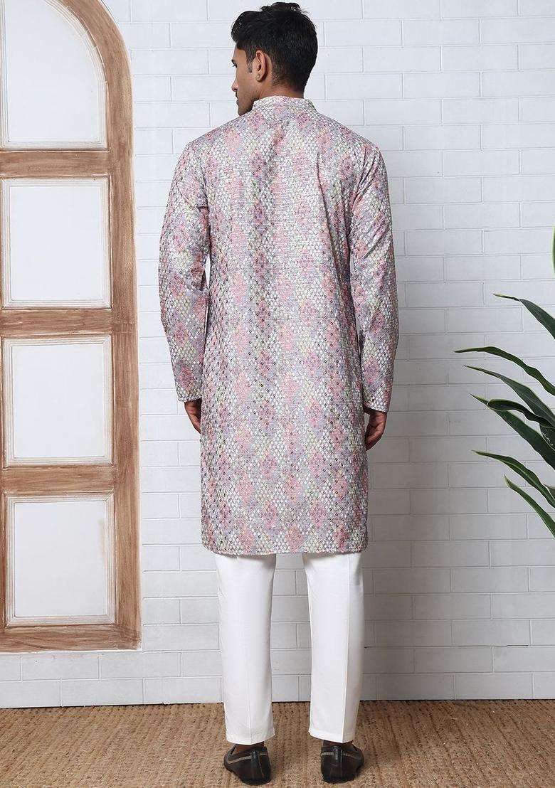 Multi Woven Design Cotton Kurta Set For Men - Indya