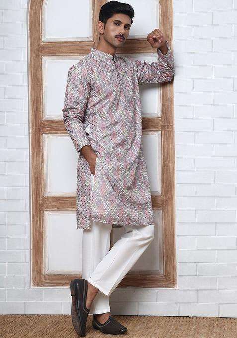 Multi Woven Design Cotton Kurta Set For Men