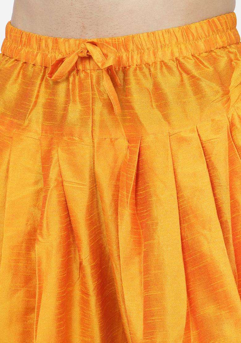 Orange Woven Design Cotton Kurta Set For Men - Indya