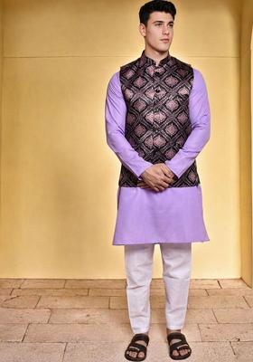 Purple Solid Cotton Kurta Set For Men