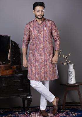 Multi Embroidered Viscose Kurta Set For Men