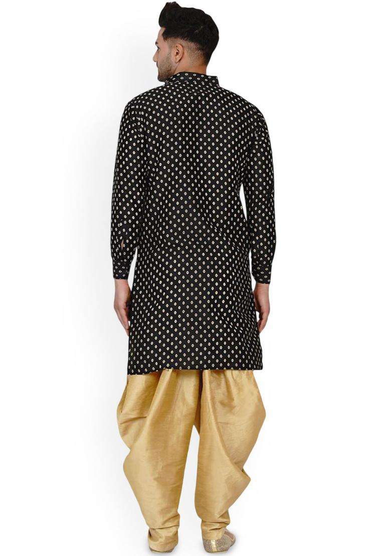 Black Woven Design Silk Blend Kurta Set For Men - Indya