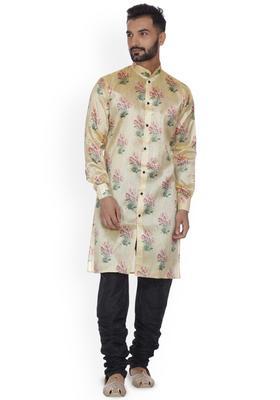 Beige Printed Silk Kurta Set For Men