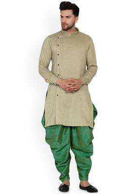 Beige Solid Viscose Kurta Set For Men