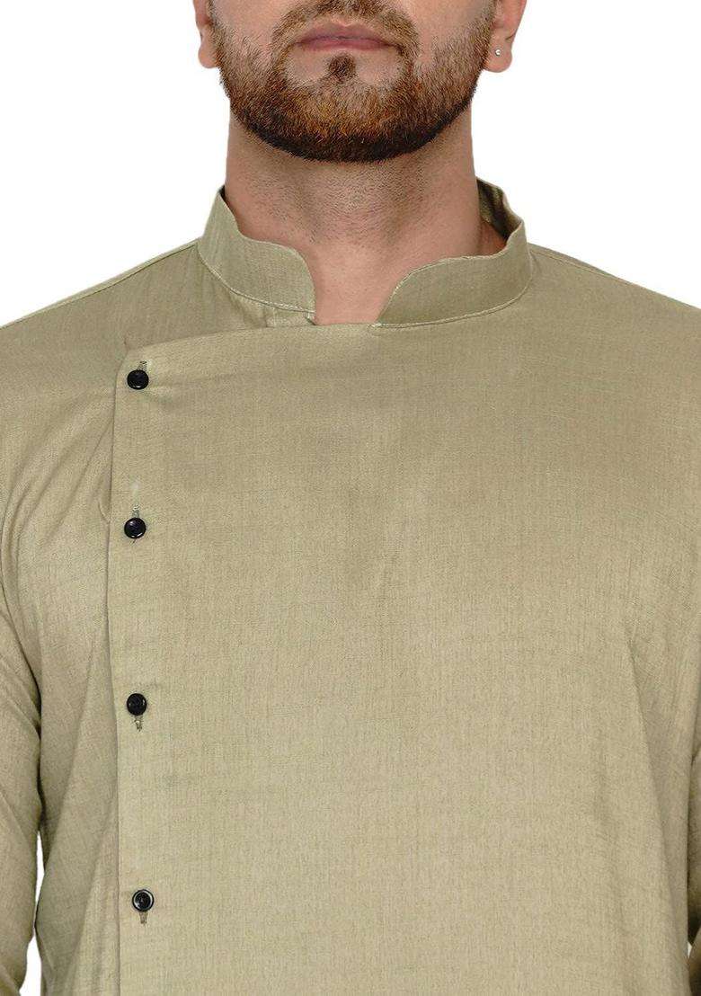 Beige Solid Viscose Kurta Set For Men - Indya