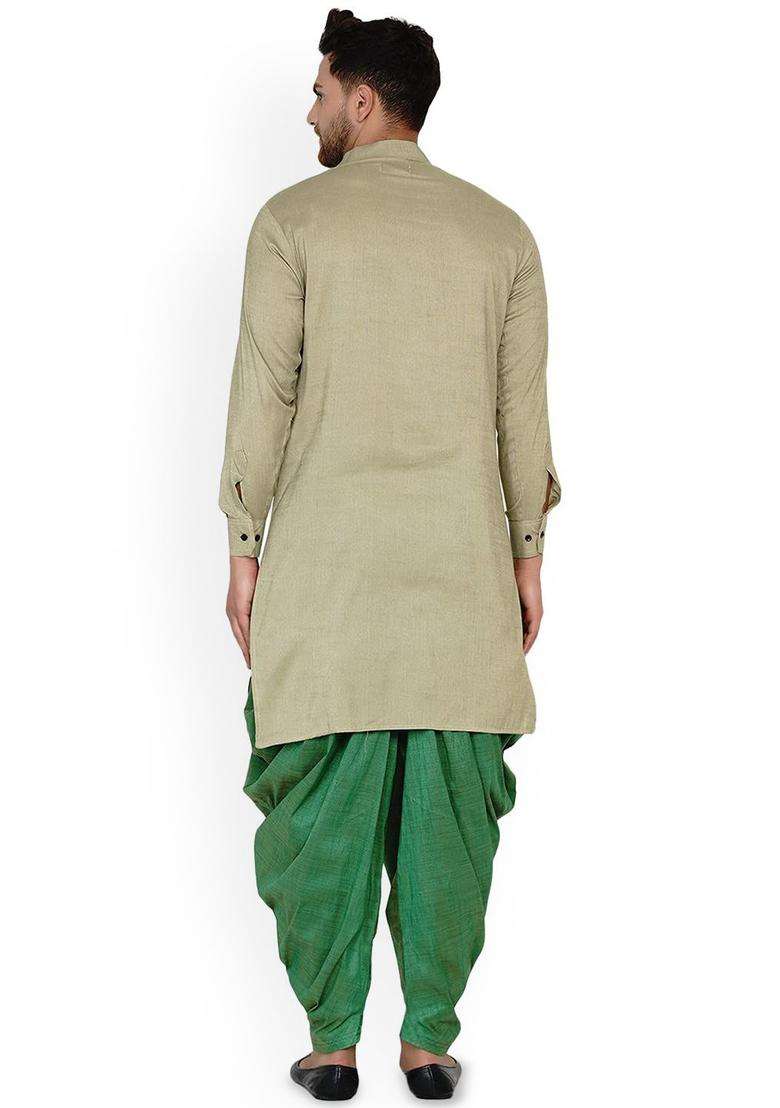Beige Solid Viscose Kurta Set For Men - Indya