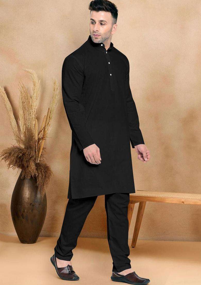 Multi Solid Cotton Kurta Set For Men - Indya