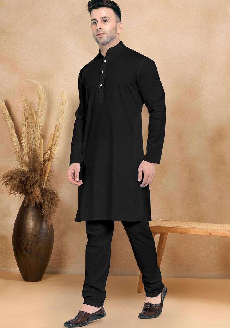 Multi Solid Cotton Kurta Set For Men - Indya