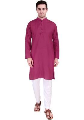 Pink Solid Viscose Kurta Set For Men