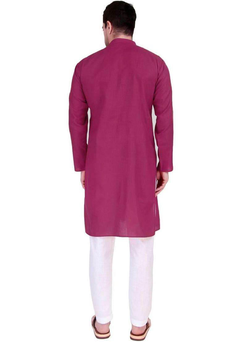 Pink Solid Viscose Kurta Set For Men - Indya