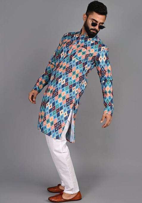 Multi Printed Cotton Kurta Set For Men