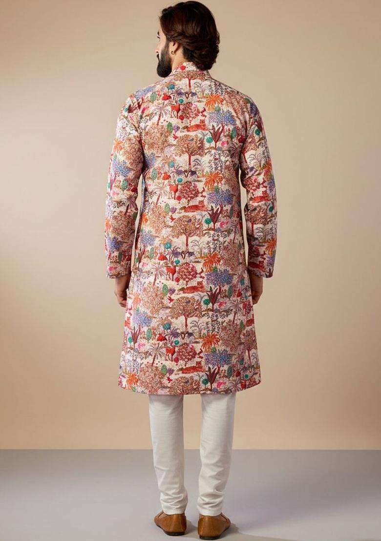 Multi Printed Cotton Kurta Set For Men - Indya