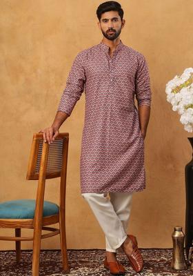 Multi Printed Cotton Kurta Set For Men