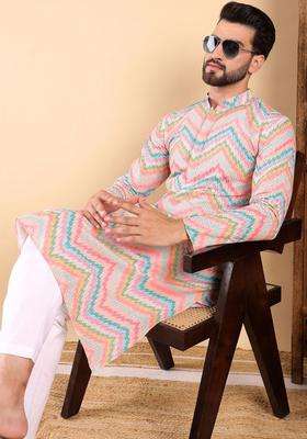 Multi Printed Viscose Kurta Set For Men