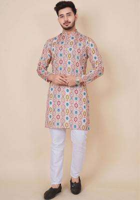 Multi Printed Viscose Kurta Set For Men