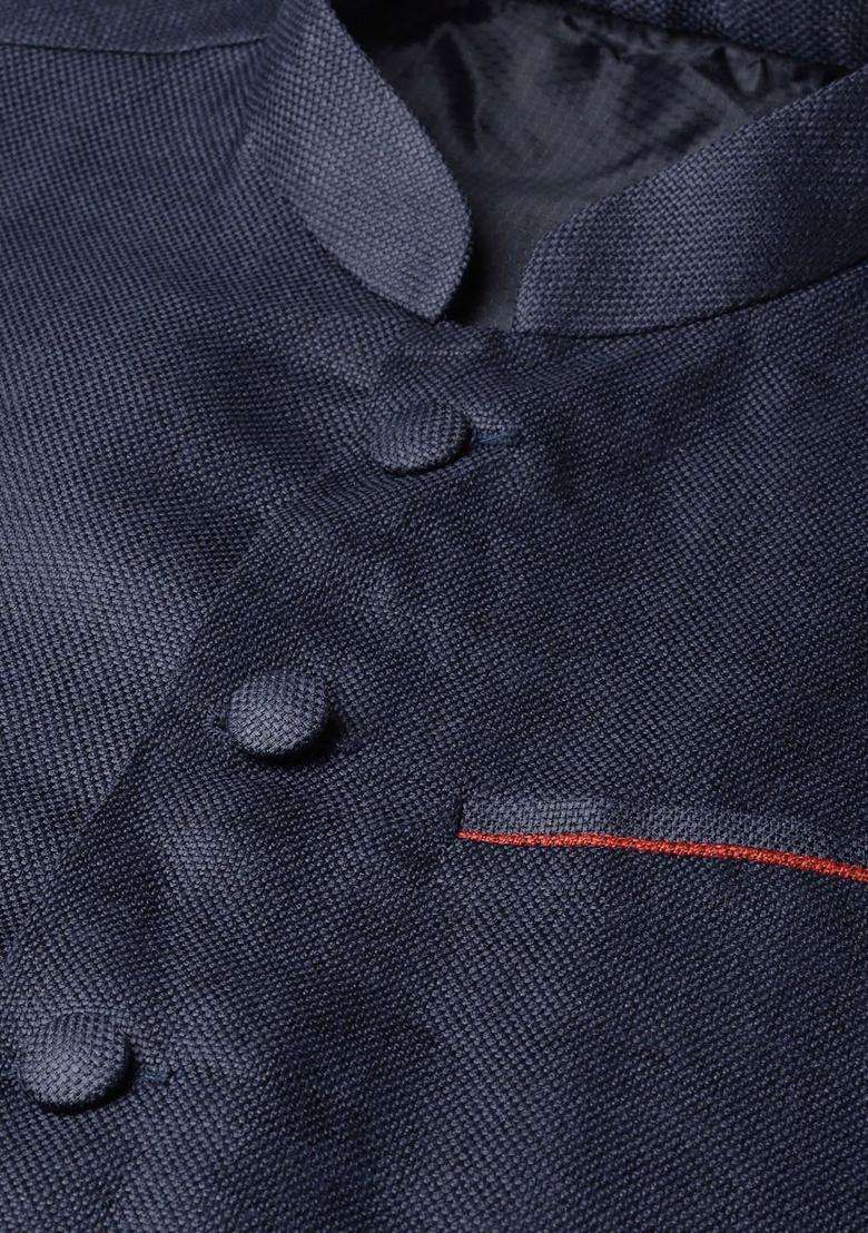 Grey Woven Design Silk Blend Kurta Set For Men - Indya